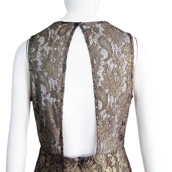 IF BY SEA Gold Lace Overlay Black Mini Fit n Flare Dress w Cutout Back Sz M NWT - Picture 4 of 8